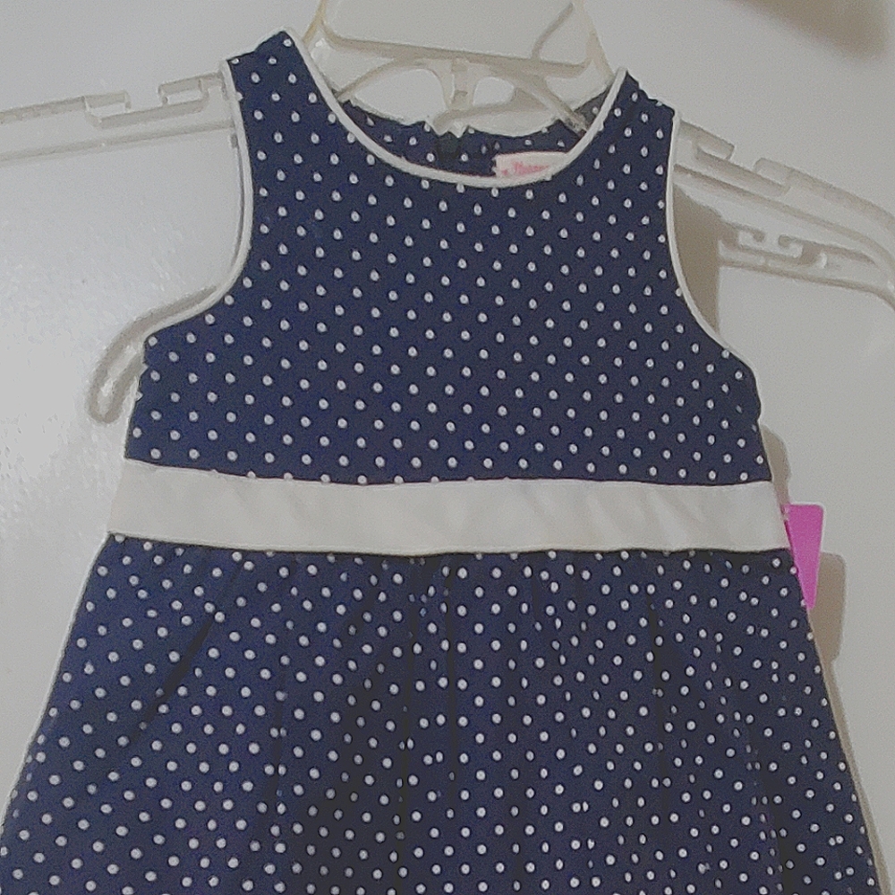Blue and white sleeveless polkadot kids dress